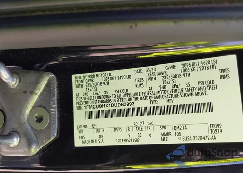 2013 Ford Escape Sel из США, поврежденный, VIN 1FMCU0HX1DUD83993